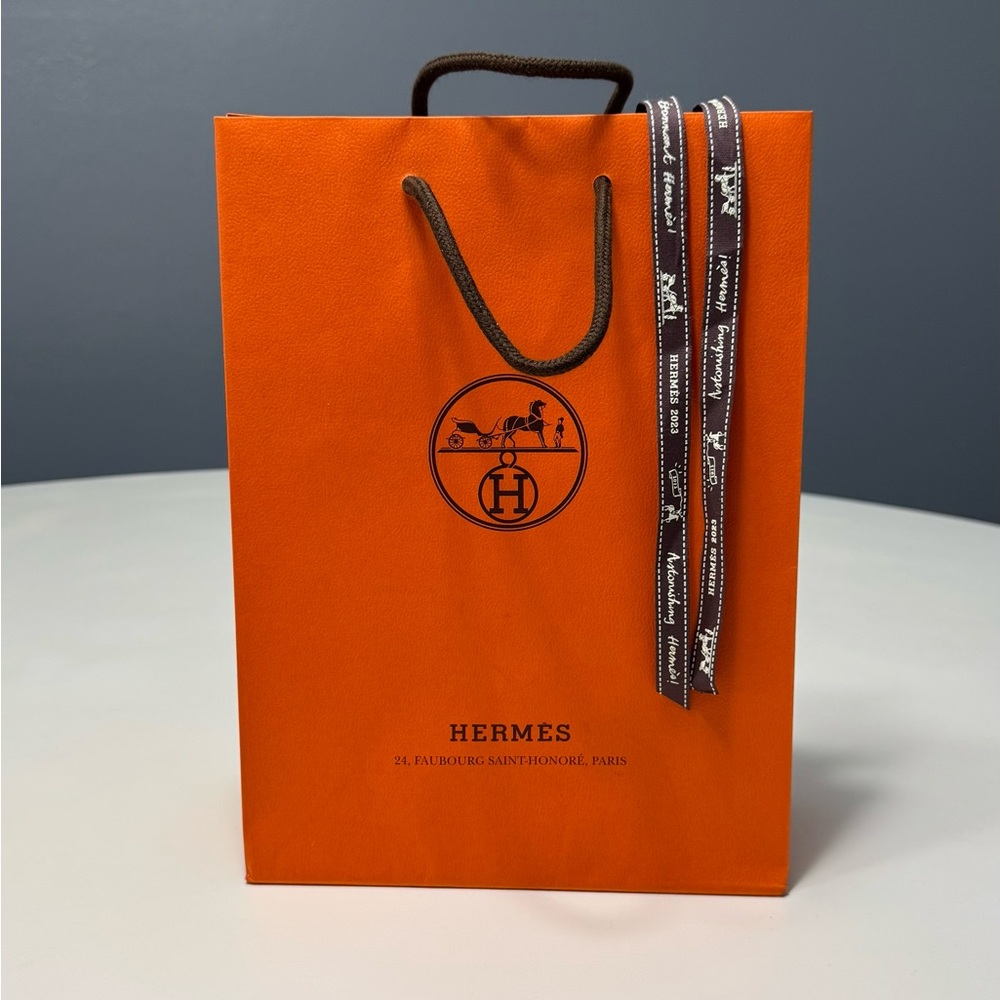 Hermès Orange Paper Shopping Bag & Ribbon